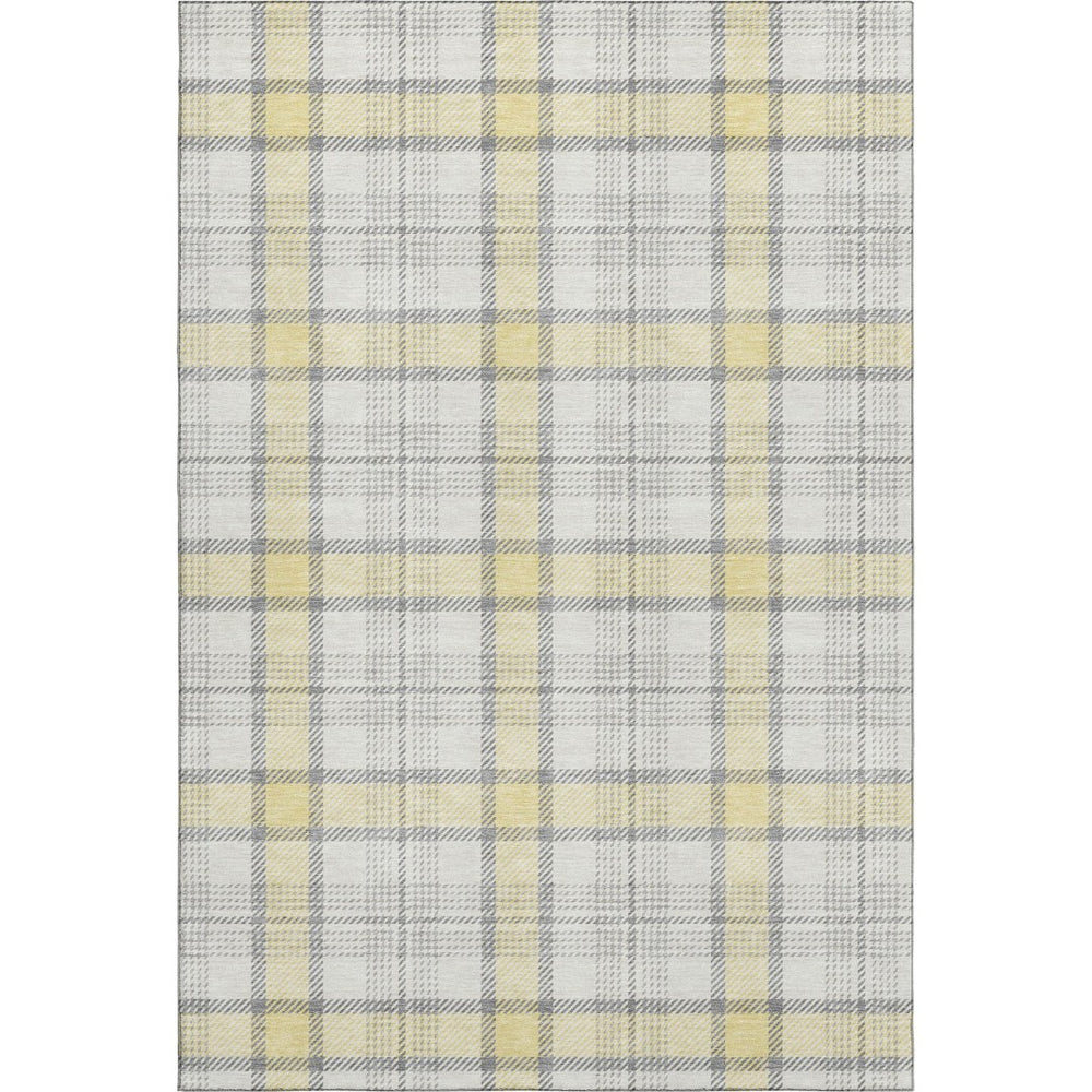 HomeRoots 10' Classic Washable Yellow, Ivory, and Gray Plaid Area Rug with UV Protection for Family Spaces 682529