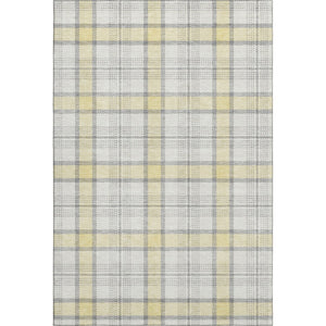 HomeRoots 10' Classic Washable Yellow, Ivory, and Gray Plaid Area Rug with UV Protection for Family Spaces 682529