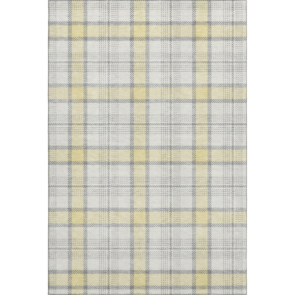 HomeRoots 10' Classic Washable Yellow, Ivory, and Gray Plaid Area Rug with UV Protection for Family Spaces 682529