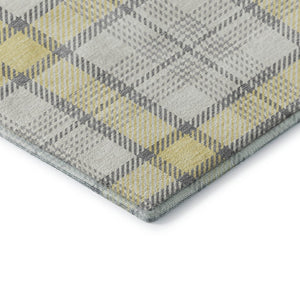 HomeRoots 10' Classic Washable Yellow, Ivory, and Gray Plaid Area Rug with UV Protection for Family Spaces 682529