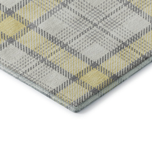 HomeRoots 10' Classic Washable Yellow, Ivory, and Gray Plaid Area Rug with UV Protection for Family Spaces 682529