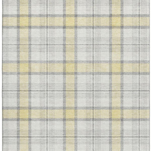 HomeRoots 10' Classic Washable Yellow, Ivory, and Gray Plaid Area Rug with UV Protection for Family Spaces 682529