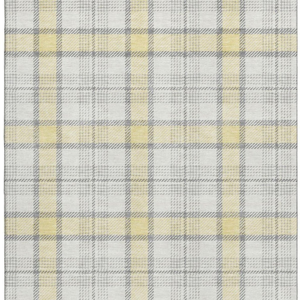 HomeRoots 10' Classic Washable Yellow, Ivory, and Gray Plaid Area Rug with UV Protection for Family Spaces 682529
