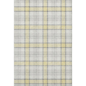 HomeRoots 10' Classic Washable Yellow, Ivory, and Gray Plaid Area Rug with UV Protection for Family Spaces 682529