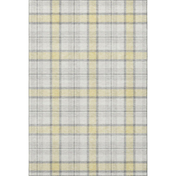 HomeRoots 10' Classic Washable Yellow, Ivory, and Gray Plaid Area Rug with UV Protection for Family Spaces 682529