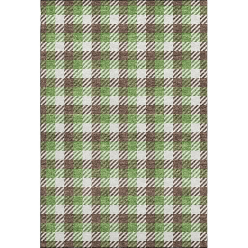 HomeRoots 5' X 8' Washable Plaid Area Rug in Brown, Ivory & Green - UV Protected, Stain Resistant, Durable Design 682531