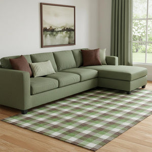 HomeRoots 8' X 10' Brown Ivory Green Plaid Washable Area Rug – UV Protected, Stain-Resistant, Durable Comfort! 682533