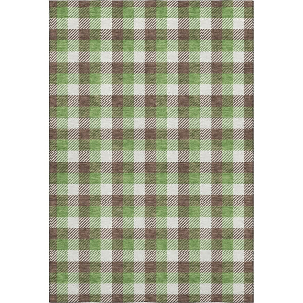 HomeRoots 10' Washable Brown, Ivory & Green Plaid Area Rug with UV Protection - Durable, Stylish & Family-Friendly! 682535