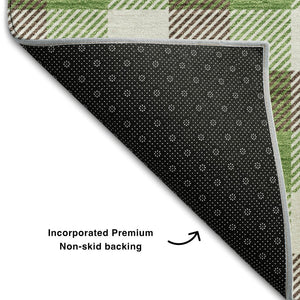 HomeRoots 10' Washable Brown, Ivory & Green Plaid Area Rug with UV Protection - Durable, Stylish & Family-Friendly! 682535