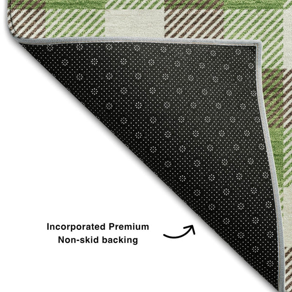 HomeRoots 10' Washable Brown, Ivory & Green Plaid Area Rug with UV Protection - Durable, Stylish & Family-Friendly! 682535