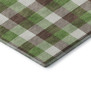 HomeRoots 10' Washable Brown, Ivory & Green Plaid Area Rug with UV Protection - Durable, Stylish & Family-Friendly! 682535