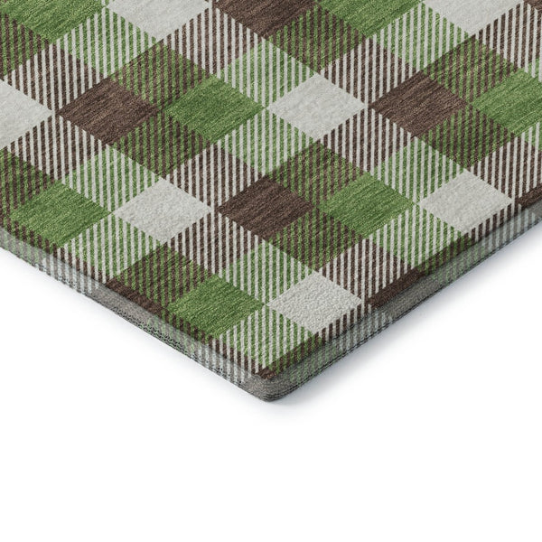 HomeRoots 10' Washable Brown, Ivory & Green Plaid Area Rug with UV Protection - Durable, Stylish & Family-Friendly! 682535