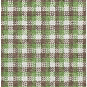 HomeRoots 10' Washable Brown, Ivory & Green Plaid Area Rug with UV Protection - Durable, Stylish & Family-Friendly! 682535