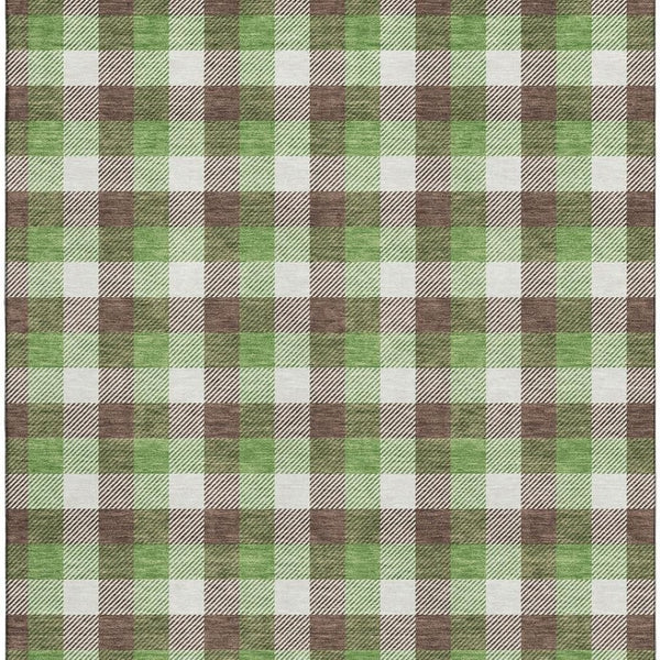 HomeRoots 10' Washable Brown, Ivory & Green Plaid Area Rug with UV Protection - Durable, Stylish & Family-Friendly! 682535