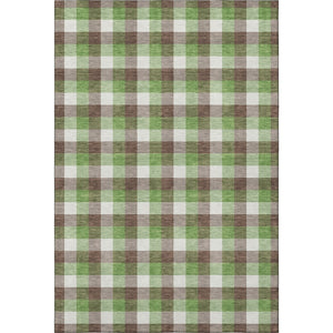 HomeRoots 10' Washable Brown, Ivory & Green Plaid Area Rug with UV Protection - Durable, Stylish & Family-Friendly! 682535