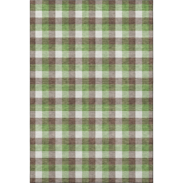 HomeRoots 10' Washable Brown, Ivory & Green Plaid Area Rug with UV Protection - Durable, Stylish & Family-Friendly! 682535