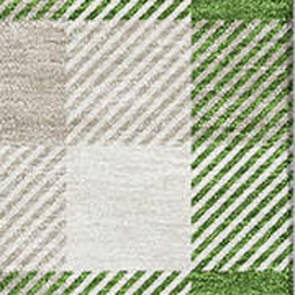 HomeRoots 5' X 8' Washable Plaid Area Rug in Emerald, Beige & Ivory - Durable, UV-Protected & Easy Care Design 682537
