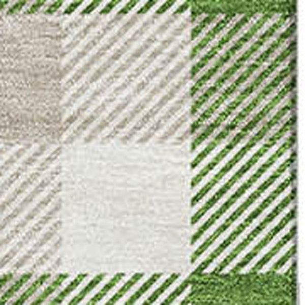 HomeRoots 8' X 10' Washable Plaid Area Rug in Emerald Beige & Ivory - UV Protected, Stain-Resistant & Durable 682539