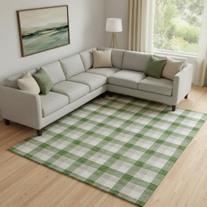 HomeRoots 9' X 12' Emerald Beige and Ivory Plaid Area Rug – Washable, UV Protected, Durable & Stylish Decor 682540