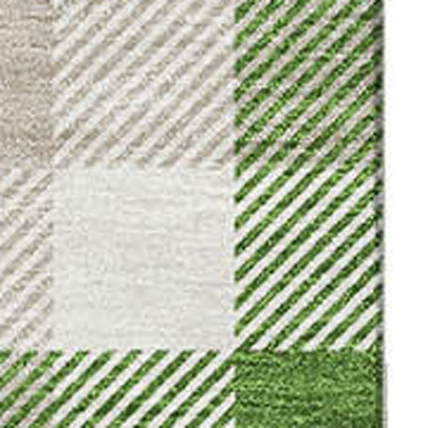 HomeRoots 9' X 12' Emerald Beige and Ivory Plaid Area Rug – Washable, UV Protected, Durable & Stylish Decor 682540