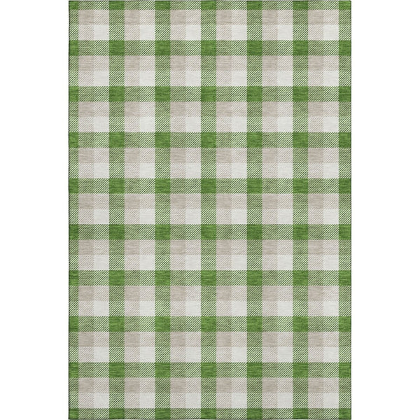 HomeRoots 10' X 14' Washable Emerald Beige Ivory Plaid Area Rug with UV Protection for Busy Homes & Style 682541