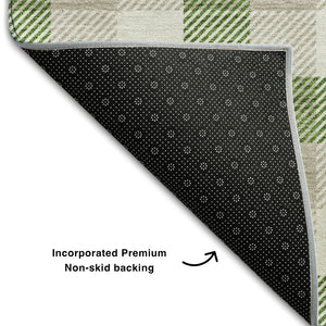 HomeRoots 10' X 14' Washable Emerald Beige Ivory Plaid Area Rug with UV Protection for Busy Homes & Style 682541