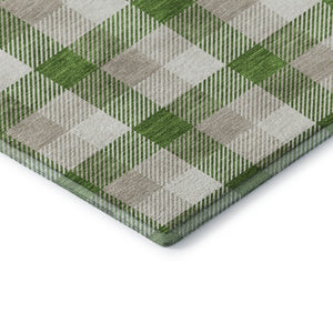 HomeRoots 10' X 14' Washable Emerald Beige Ivory Plaid Area Rug with UV Protection for Busy Homes & Style 682541
