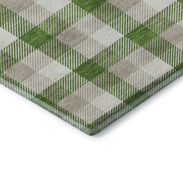 HomeRoots 10' X 14' Washable Emerald Beige Ivory Plaid Area Rug with UV Protection for Busy Homes & Style 682541