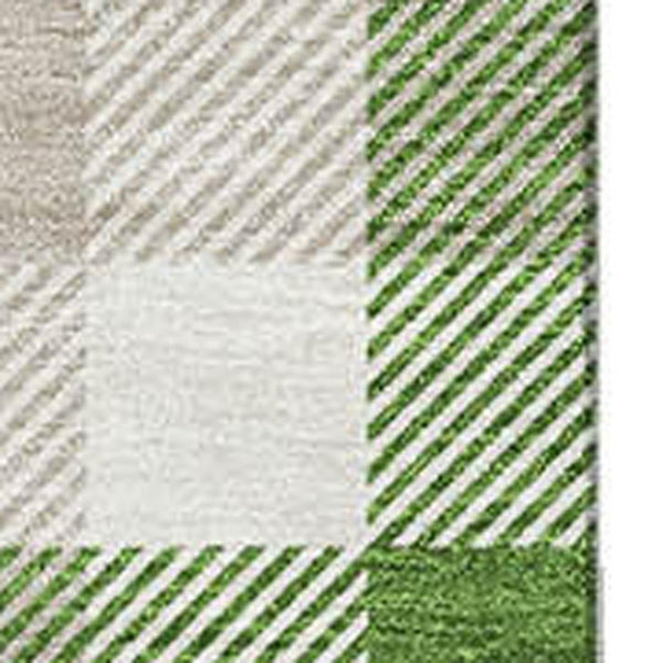 HomeRoots 10' X 14' Washable Emerald Beige Ivory Plaid Area Rug with UV Protection for Busy Homes & Style 682541