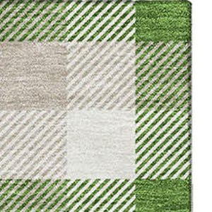 HomeRoots 10' X 14' Washable Emerald Beige Ivory Plaid Area Rug with UV Protection for Busy Homes & Style 682541