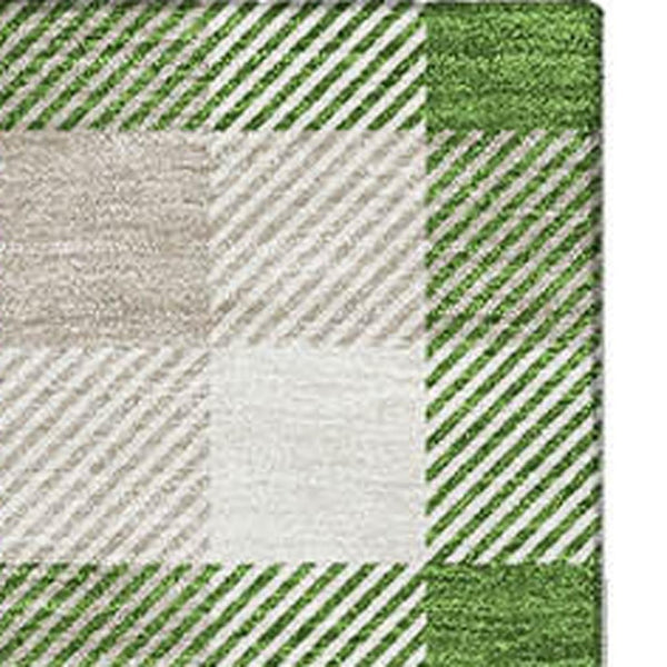 HomeRoots 10' X 14' Washable Emerald Beige Ivory Plaid Area Rug with UV Protection for Busy Homes & Style 682541