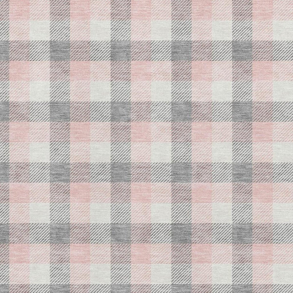 HomeRoots 5' X 8' Durable Granite Gray, Ivory & Pink Plaid Washable Area Rug with UV Protection for Families 682543