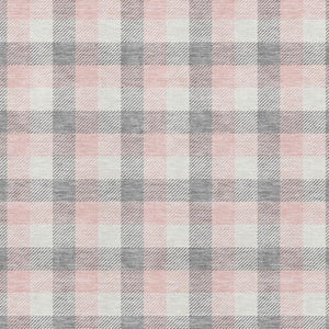 HomeRoots 8' X 10' Cozy Granite Gray, Ivory & Pink Plaid Washable Area Rug with UV Protection for High-Traffic Homes 682545