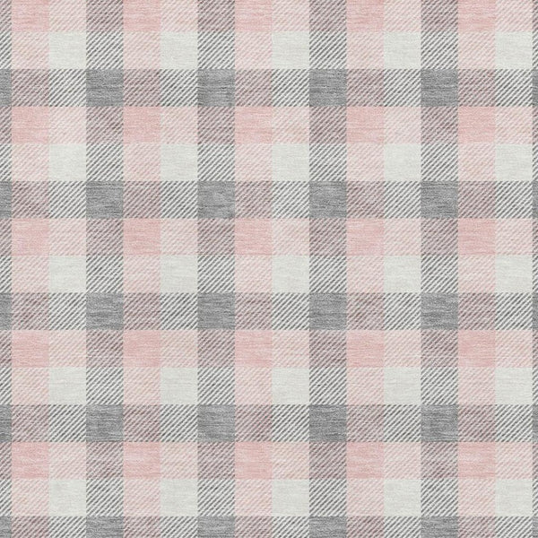 HomeRoots 8' X 10' Cozy Granite Gray, Ivory & Pink Plaid Washable Area Rug with UV Protection for High-Traffic Homes 682545