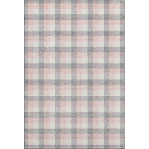 HomeRoots 9' X 12' Stylish Granite Gray, Ivory & Pink Plaid Washable Area Rug with UV Protection & Durability 682546