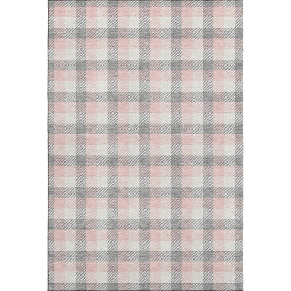 HomeRoots 9' X 12' Stylish Granite Gray, Ivory & Pink Plaid Washable Area Rug with UV Protection & Durability 682546