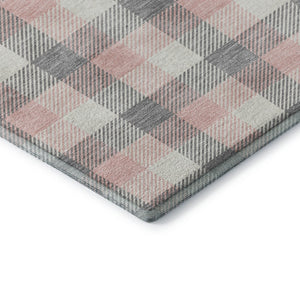 HomeRoots 9' X 12' Stylish Granite Gray, Ivory & Pink Plaid Washable Area Rug with UV Protection & Durability 682546