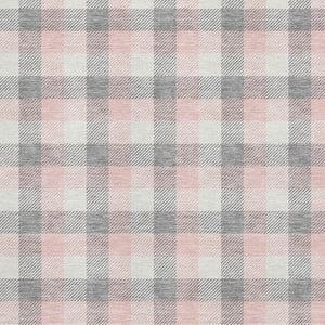 HomeRoots 9' X 12' Stylish Granite Gray, Ivory & Pink Plaid Washable Area Rug with UV Protection & Durability 682546