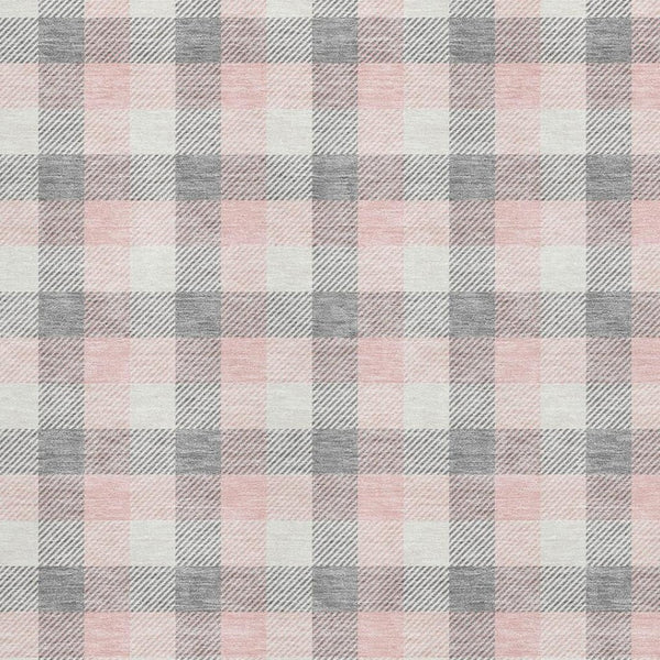 HomeRoots 9' X 12' Stylish Granite Gray, Ivory & Pink Plaid Washable Area Rug with UV Protection & Durability 682546