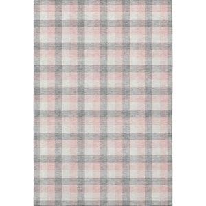 HomeRoots 9' X 12' Stylish Granite Gray, Ivory & Pink Plaid Washable Area Rug with UV Protection & Durability 682546