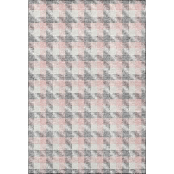 HomeRoots 9' X 12' Stylish Granite Gray, Ivory & Pink Plaid Washable Area Rug with UV Protection & Durability 682546