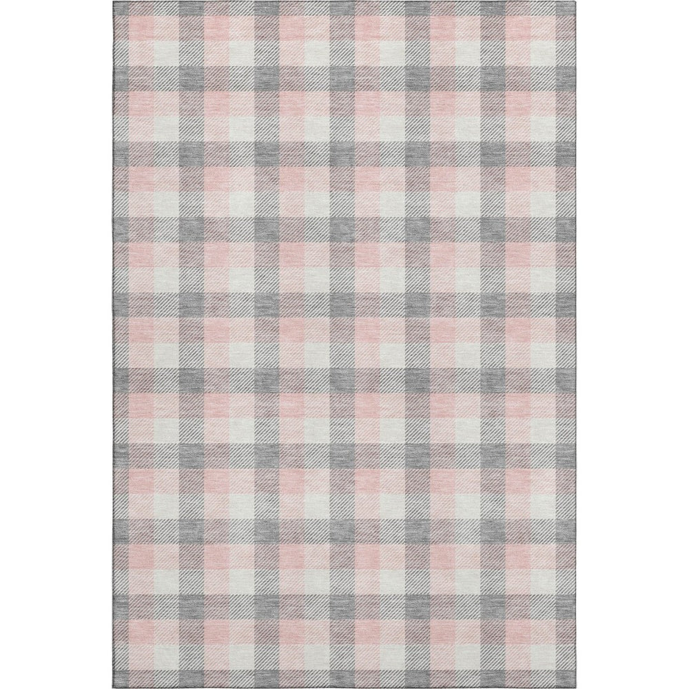 HomeRoots 10' Washable Granite Gray, Ivory & Pink Plaid Area Rug with UV Protection for Stylish Durability 682547