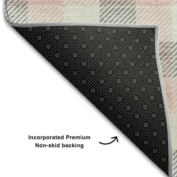 HomeRoots 10' Washable Granite Gray, Ivory & Pink Plaid Area Rug with UV Protection for Stylish Durability 682547