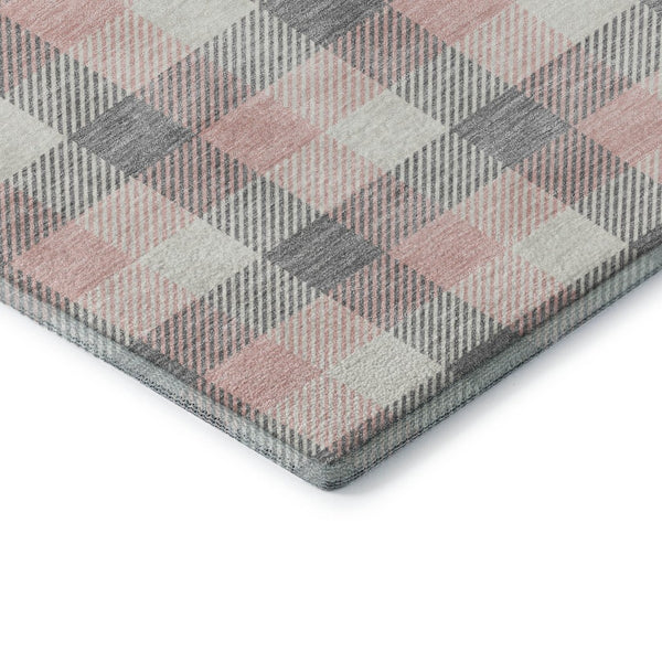 HomeRoots 10' Washable Granite Gray, Ivory & Pink Plaid Area Rug with UV Protection for Stylish Durability 682547