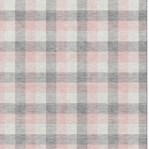 HomeRoots 10' Washable Granite Gray, Ivory & Pink Plaid Area Rug with UV Protection for Stylish Durability 682547