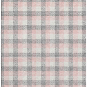 HomeRoots 10' Washable Granite Gray, Ivory & Pink Plaid Area Rug with UV Protection for Stylish Durability 682547