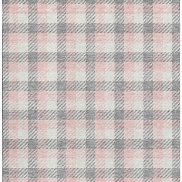 HomeRoots 10' Washable Granite Gray, Ivory & Pink Plaid Area Rug with UV Protection for Stylish Durability 682547
