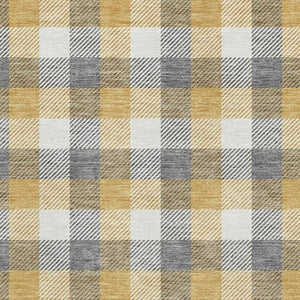 HomeRoots 5' X 8' Gray Ivory Gold Plaid Area Rug - Washable, UV Protected, Durable & Stylish for Any Room 682549