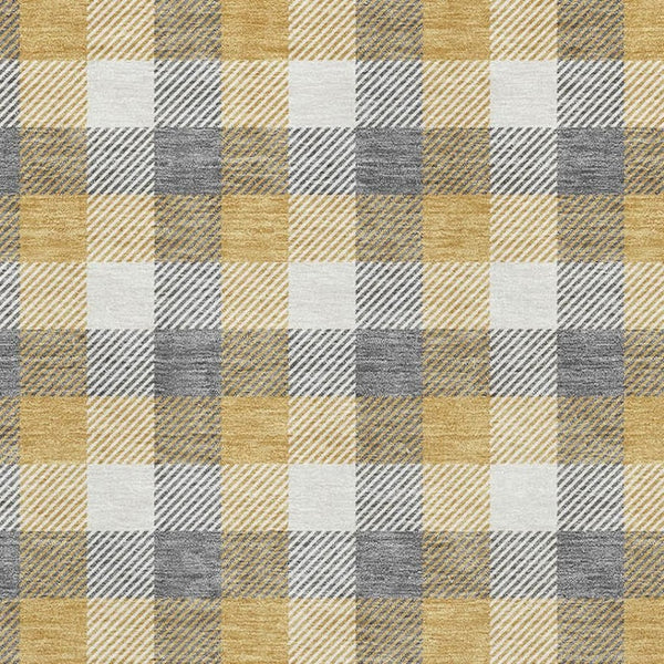 HomeRoots 5' X 8' Gray Ivory Gold Plaid Area Rug - Washable, UV Protected, Durable & Stylish for Any Room 682549