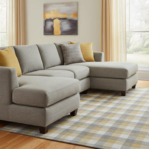 HomeRoots 8' X 10' Gray Ivory Gold Plaid Washable Area Rug - Durable, Stylish, Stain-Resistant with UV Protection 682551